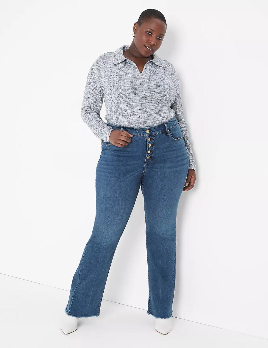 Lane Bryant Seven7 High-Rise Flare With Raw Hem Women Jeans Blue | MZI9444SC