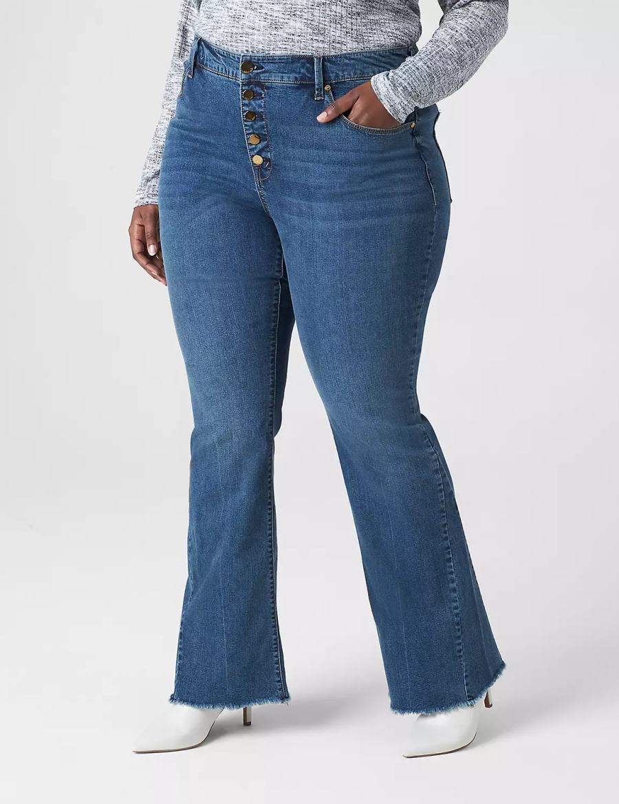 Lane Bryant Seven7 High-Rise Flare With Raw Hem Women Jeans Blue | MZI9444SC