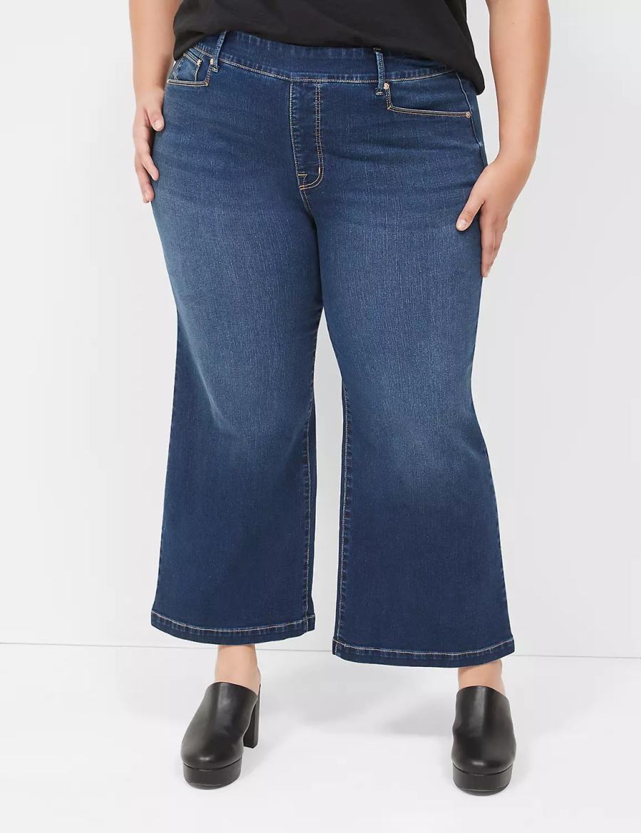 Lane Bryant Seven7 Pull-On Weekender Cropped With Embellished Pockets Women Jeans Dark Blue | JED8255XS