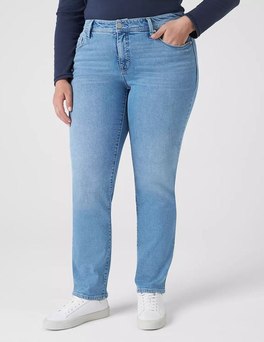 Lane Bryant Seven7 Straight With Back Pocket Embroidery Women Jeans Light Blue | NGH4460WJ