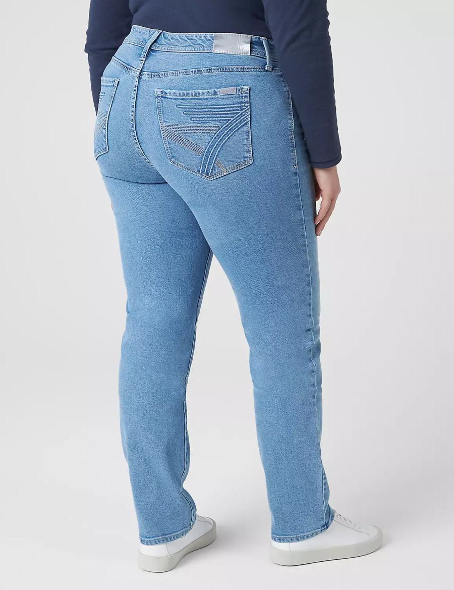 Lane Bryant Seven7 Straight With Back Pocket Embroidery Women Jeans Light Blue | NGH4460WJ