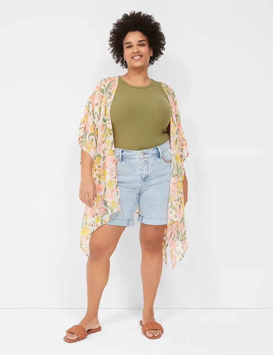 Lane Bryant Seven7 Weekender Jean With Colorful Stitching Women Shorts Blue | EAM7720GH