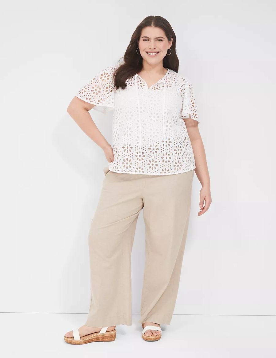 Lane Bryant Sheer Flutter-Sleeve Eyelet Top Women T Shirts White | PWY5171BS