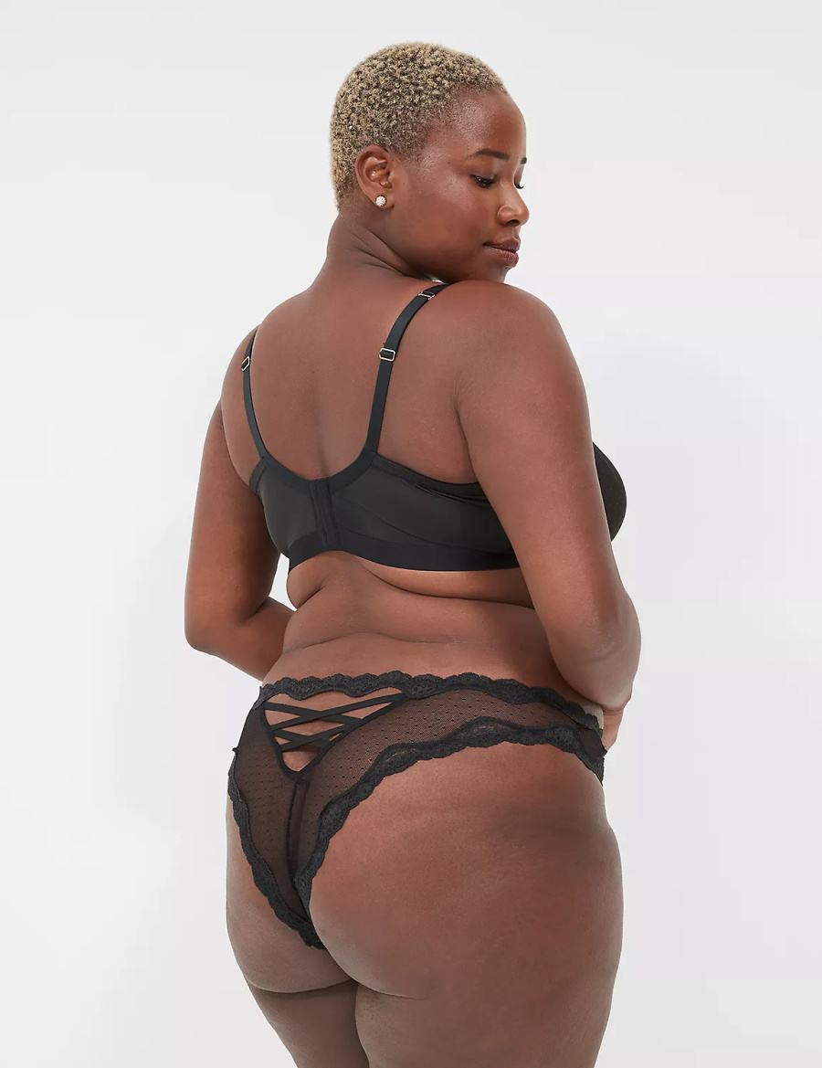 Lane Bryant Sheer Mesh Tanga Women Briefs Black | CDN8539ZH