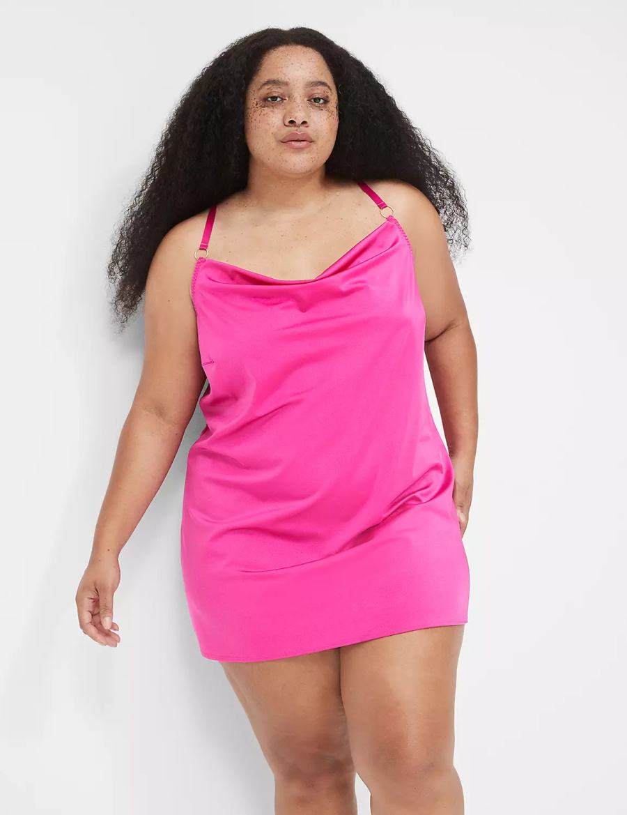 Lane Bryant Shimmer Cowlneck Slip Women Dress Dark Fuchsia | BIZ482GT