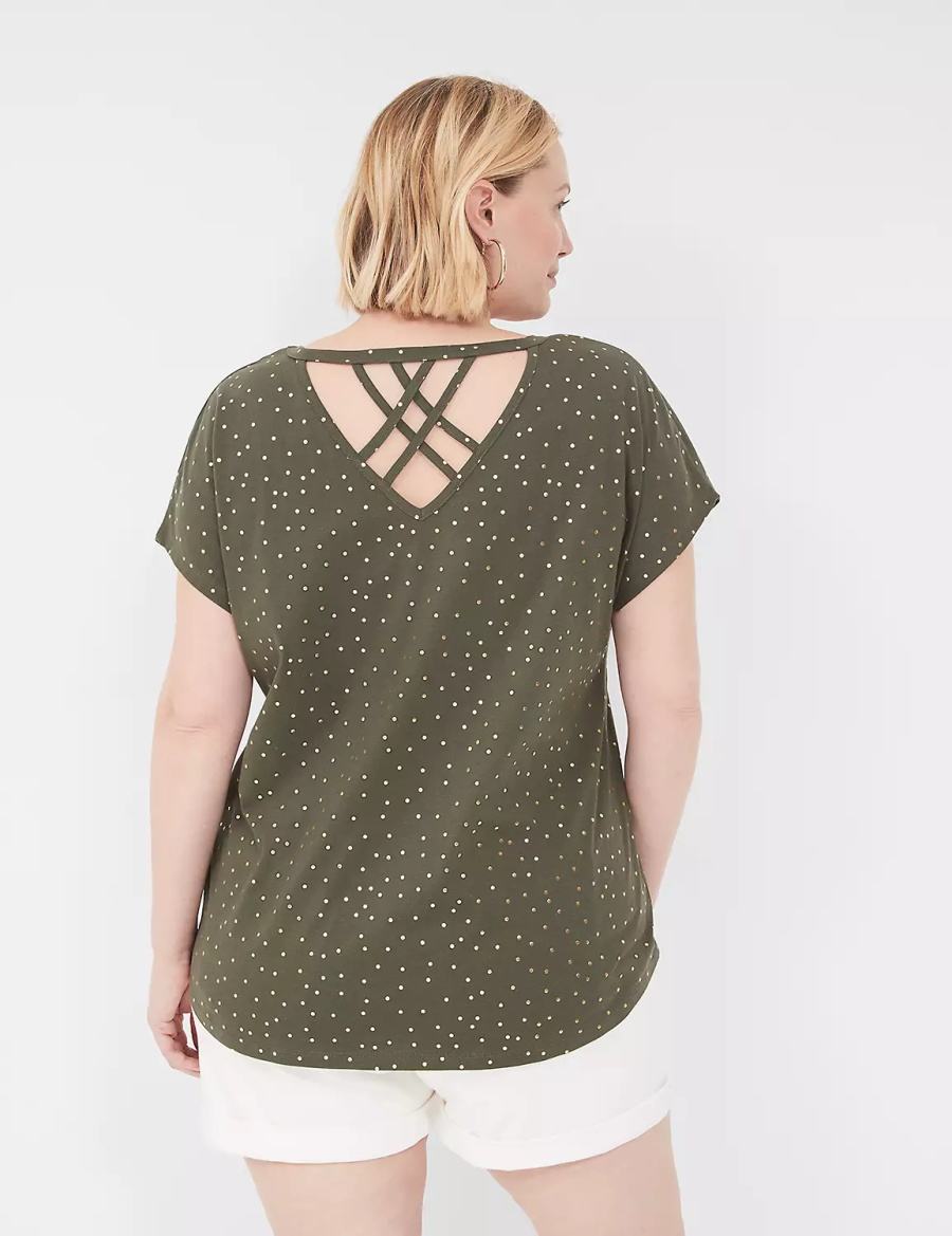 Lane Bryant Shimmer Foil Strappy-Back Tee Women T Shirts Green | UBW7347TQ