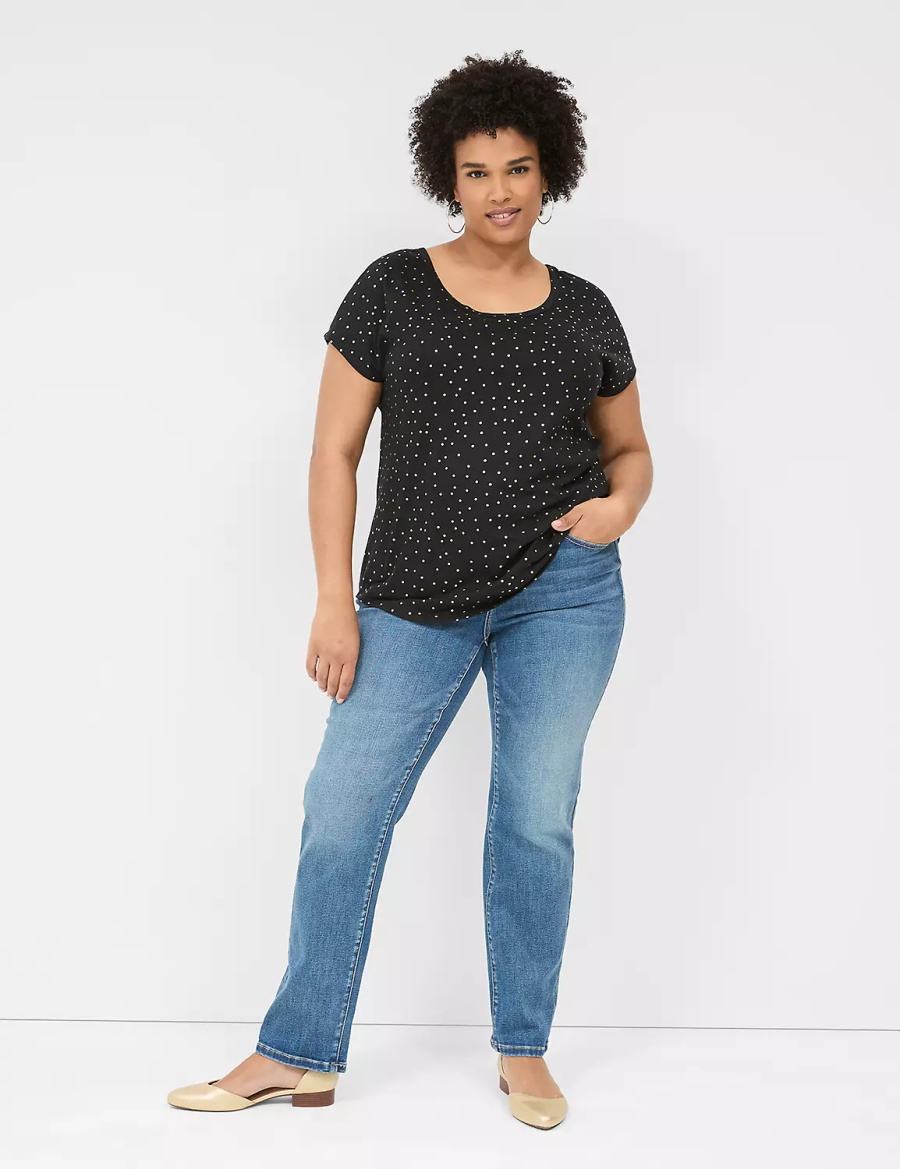 Lane Bryant Shimmer Foil Strappy-Back Tee Women T Shirts Black | EVP253PM