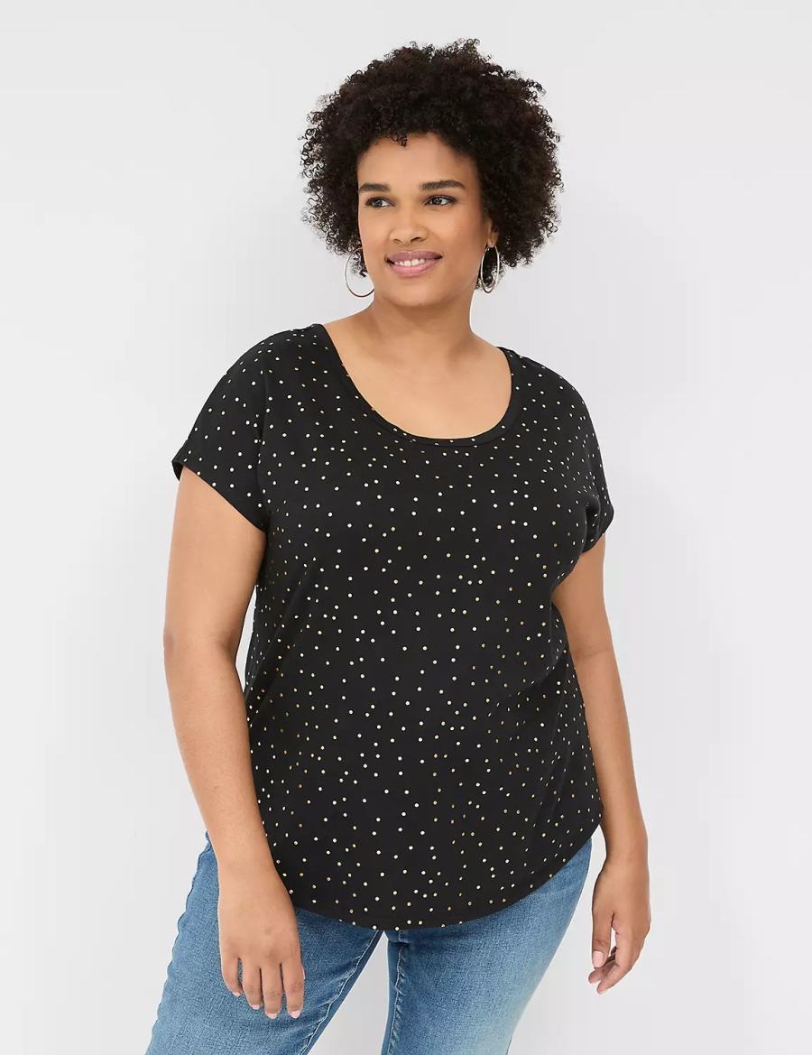 Lane Bryant Shimmer Foil Strappy-Back Tee Women T Shirts Black | EVP253PM