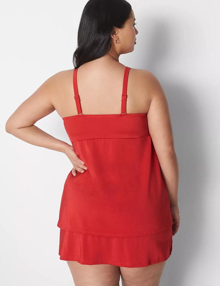 Lane Bryant Shimmer Slitted Swim Women Skirts Red | SQB5489LK