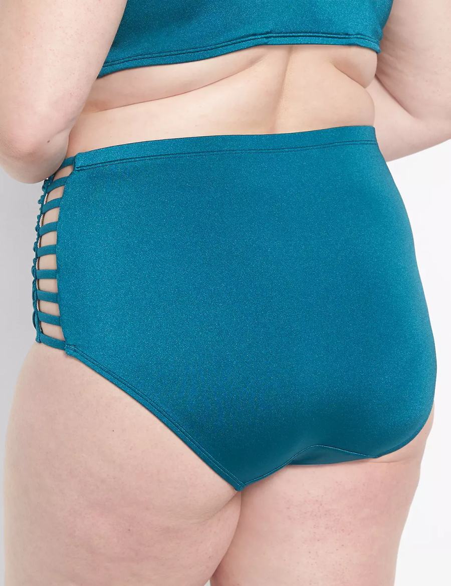 Lane Bryant Shimmer Strappy Ruched-Side Swim Women Briefs Blue | JRR74100EO