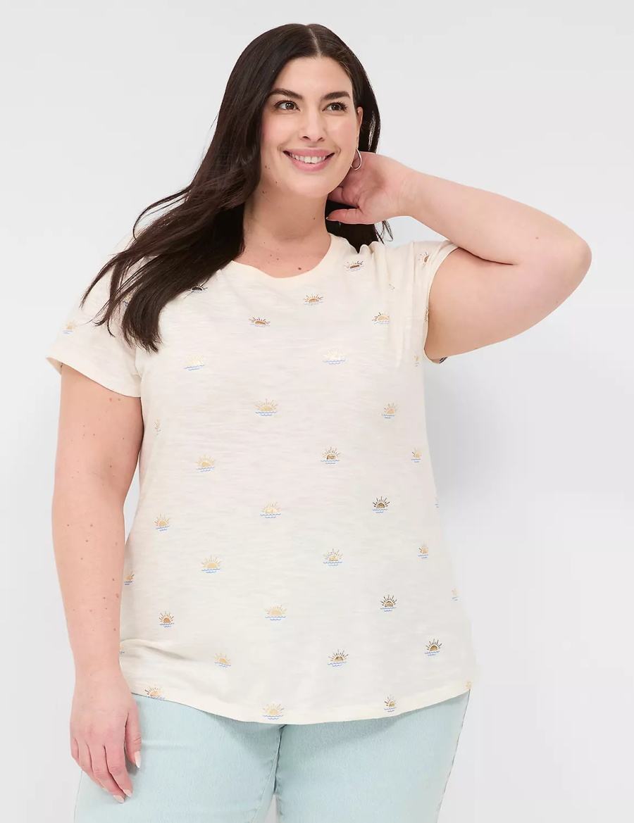 Lane Bryant Shimmer Sunshine Graphic Tee Women T Shirts White | ESJ8910DS