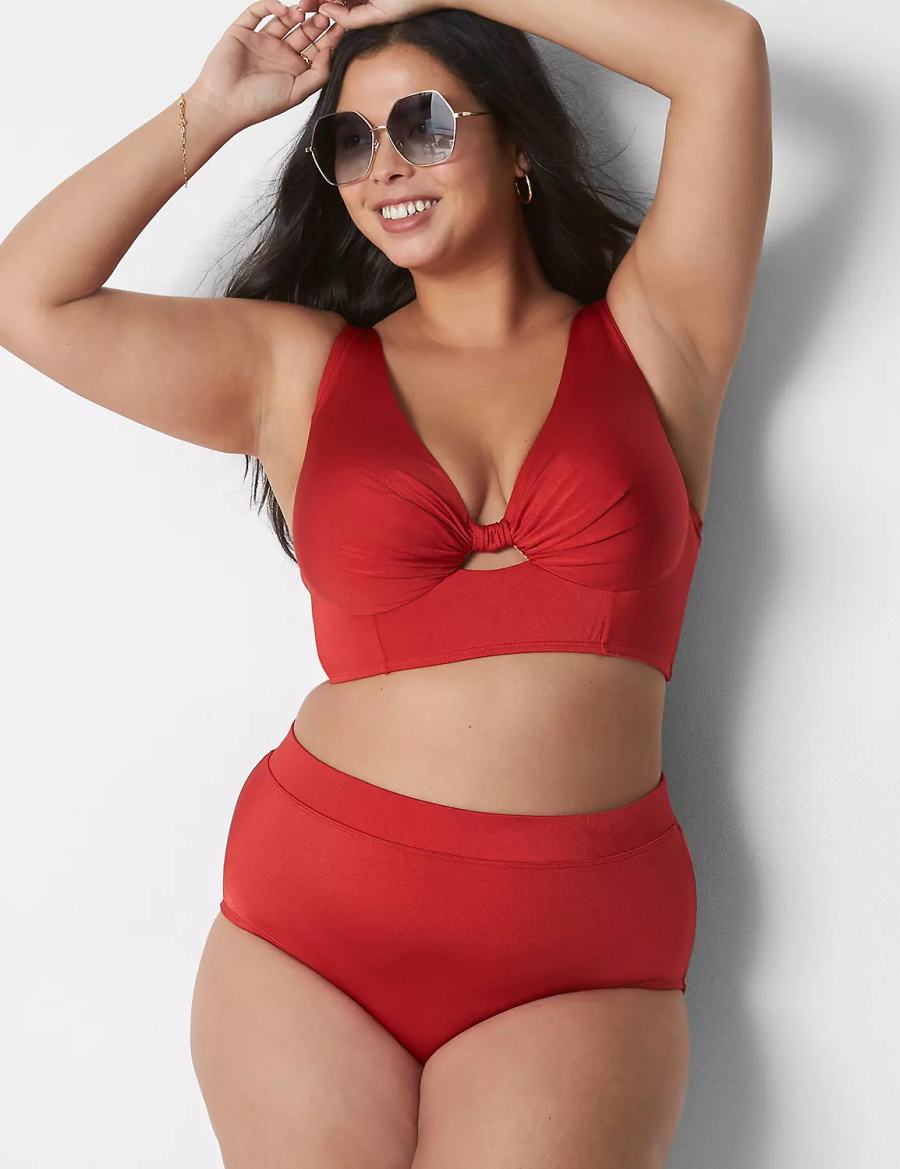 Lane Bryant Shimmer Swim Women Briefs Red | EQY863WP