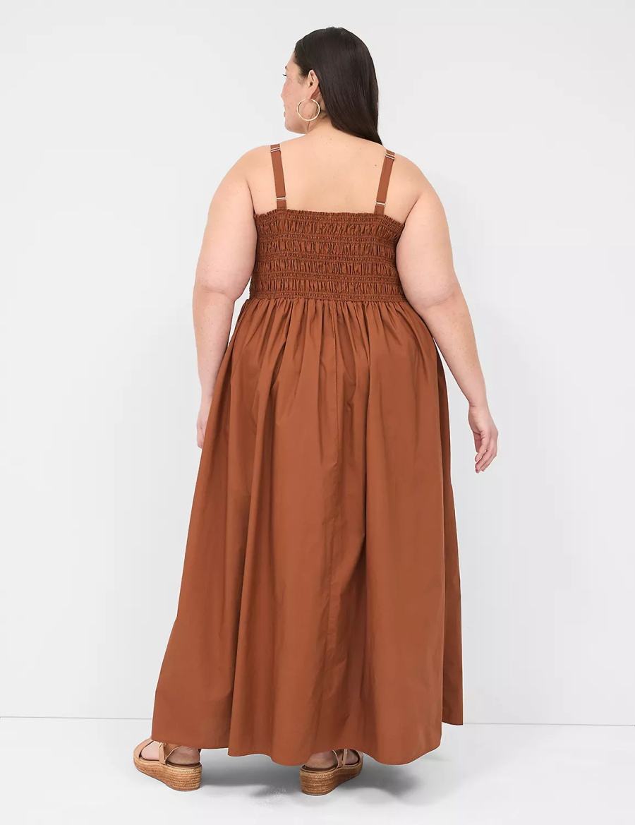 Lane Bryant Shirred-Bodice Square-Neck Women Maxi Dress Brown | UEW5635JC