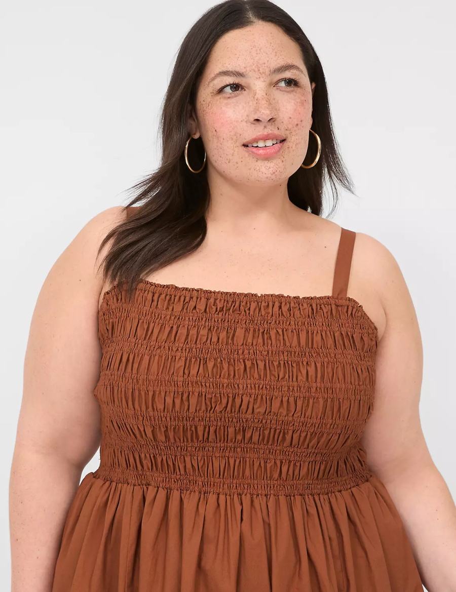 Lane Bryant Shirred-Bodice Square-Neck Women Maxi Dress Brown | UEW5635JC