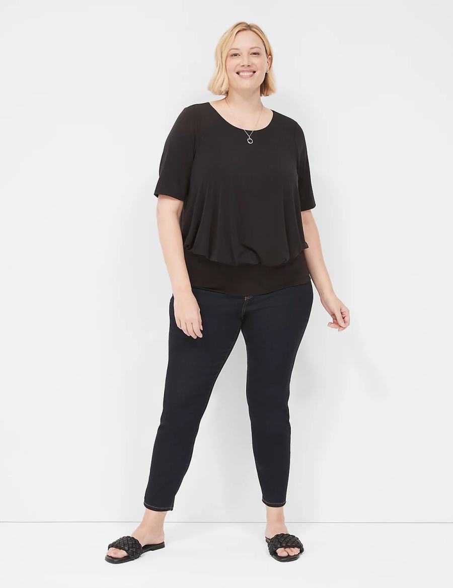 Lane Bryant Short-Sleeve Banded-Bottom Top Women T Shirts Black | ZDE3667FE