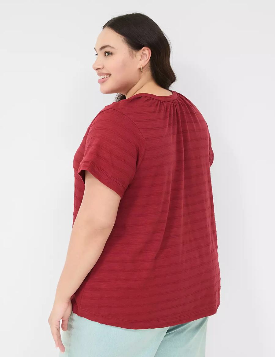 Lane Bryant Short-Sleeve Button-Down Top Women T Shirts Deep Red | CDY9618WM