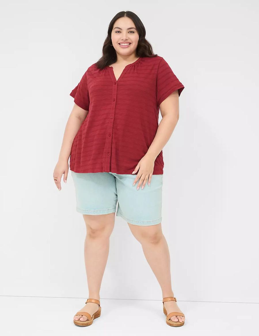 Lane Bryant Short-Sleeve Button-Down Top Women T Shirts Deep Red | CDY9618WM