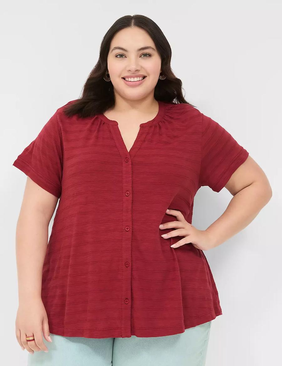 Lane Bryant Short-Sleeve Button-Down Top Women T Shirts Deep Red | CDY9618WM