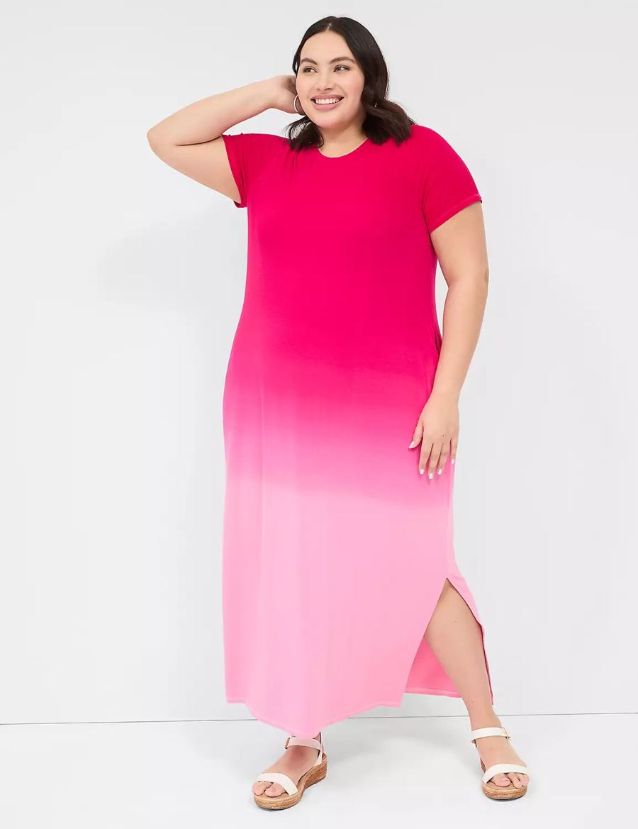 Lane Bryant Short-Sleeve Side-Slit Tie Dye Women Maxi Dress Red | ROD10037AU