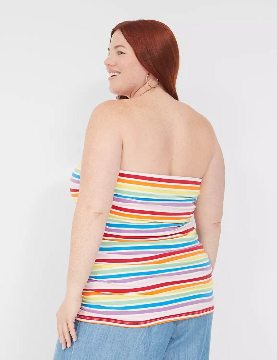 Lane Bryant Side-Ruched Tube Top With Shelf-Bra Women Tank Top Multicolor Stripes | GDN4950UL