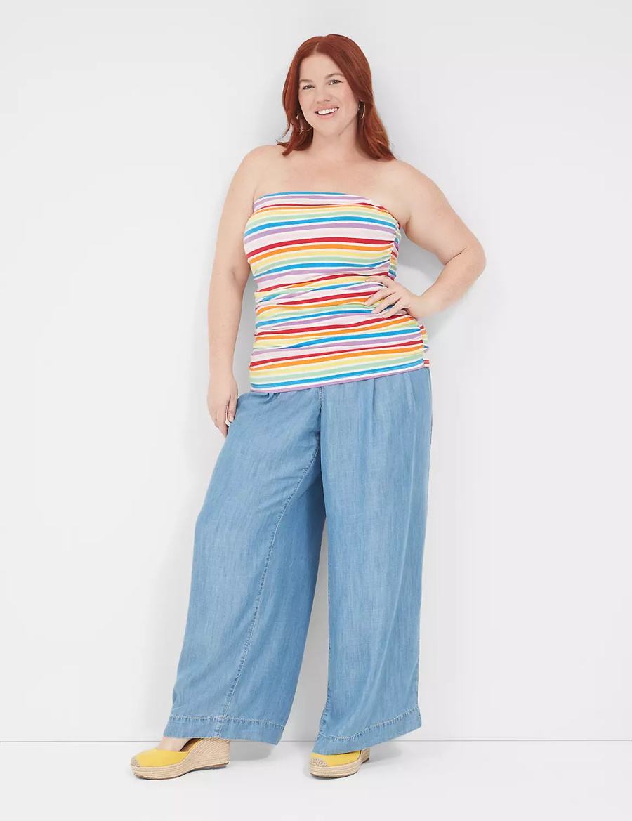 Lane Bryant Side-Ruched Tube Top With Shelf-Bra Women Tank Top Multicolor Stripes | GDN4950UL