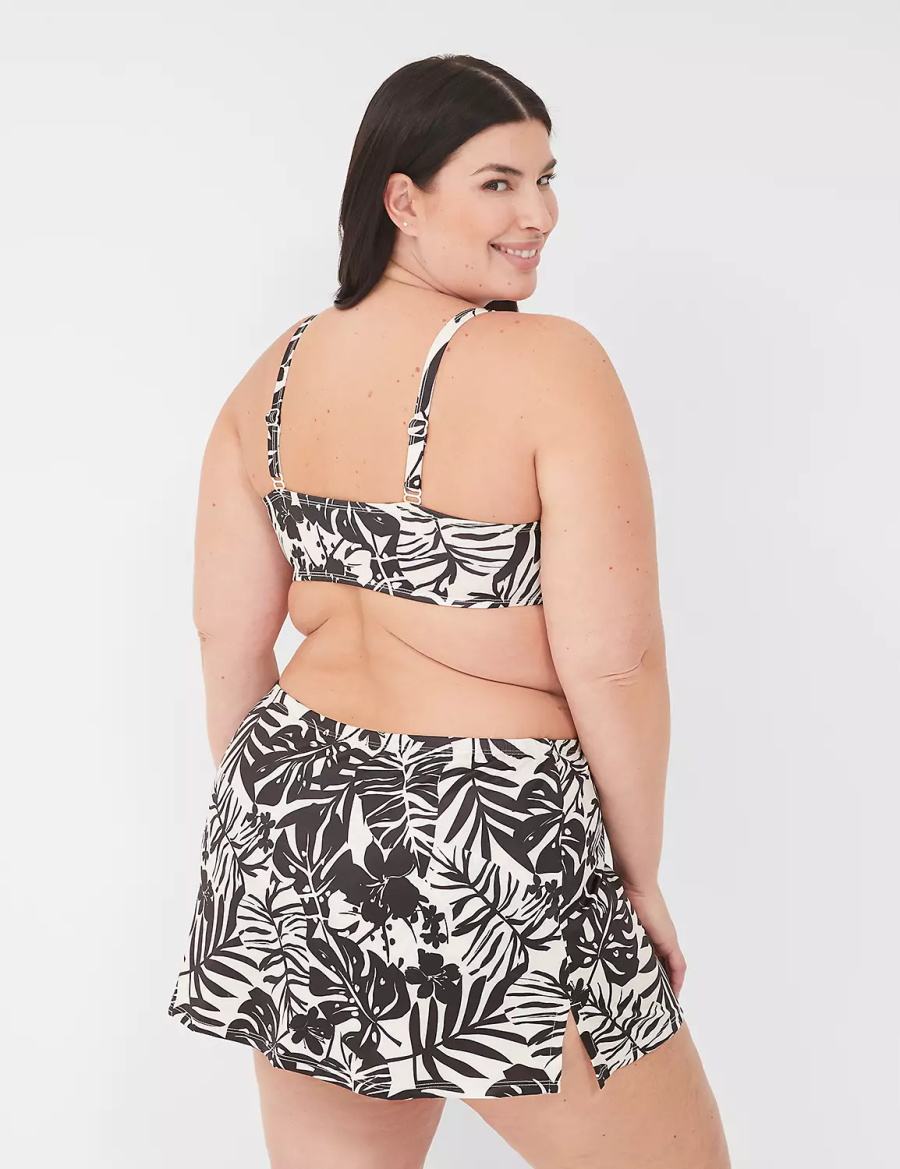 Lane Bryant Side Slit Swim Women Skirts White Black | QLQ683BD