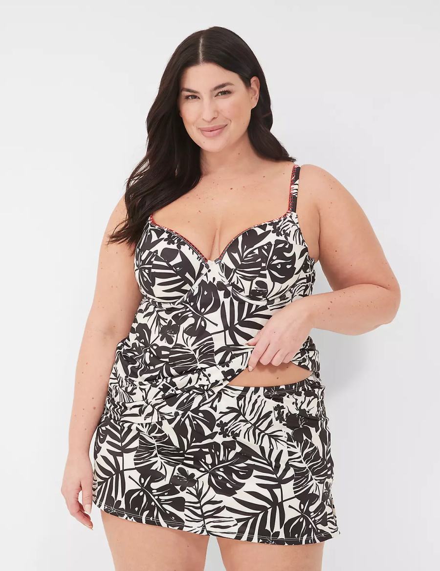 Lane Bryant Side Slit Swim Women Skirts White Black | QLQ683BD