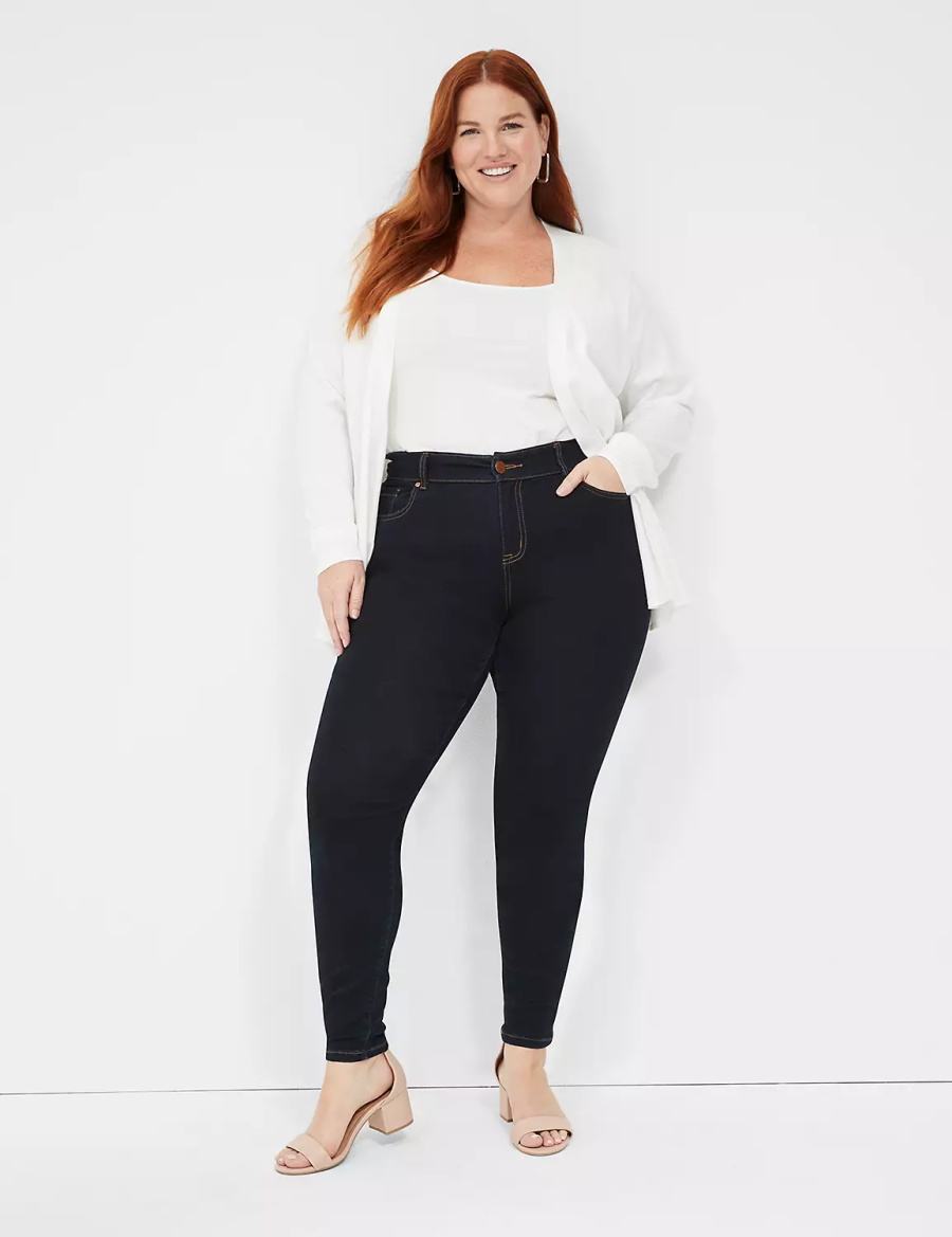 Lane Bryant Signature Fit Sateen Skinny Women Jeans Dark Blue | SWZ6394SE