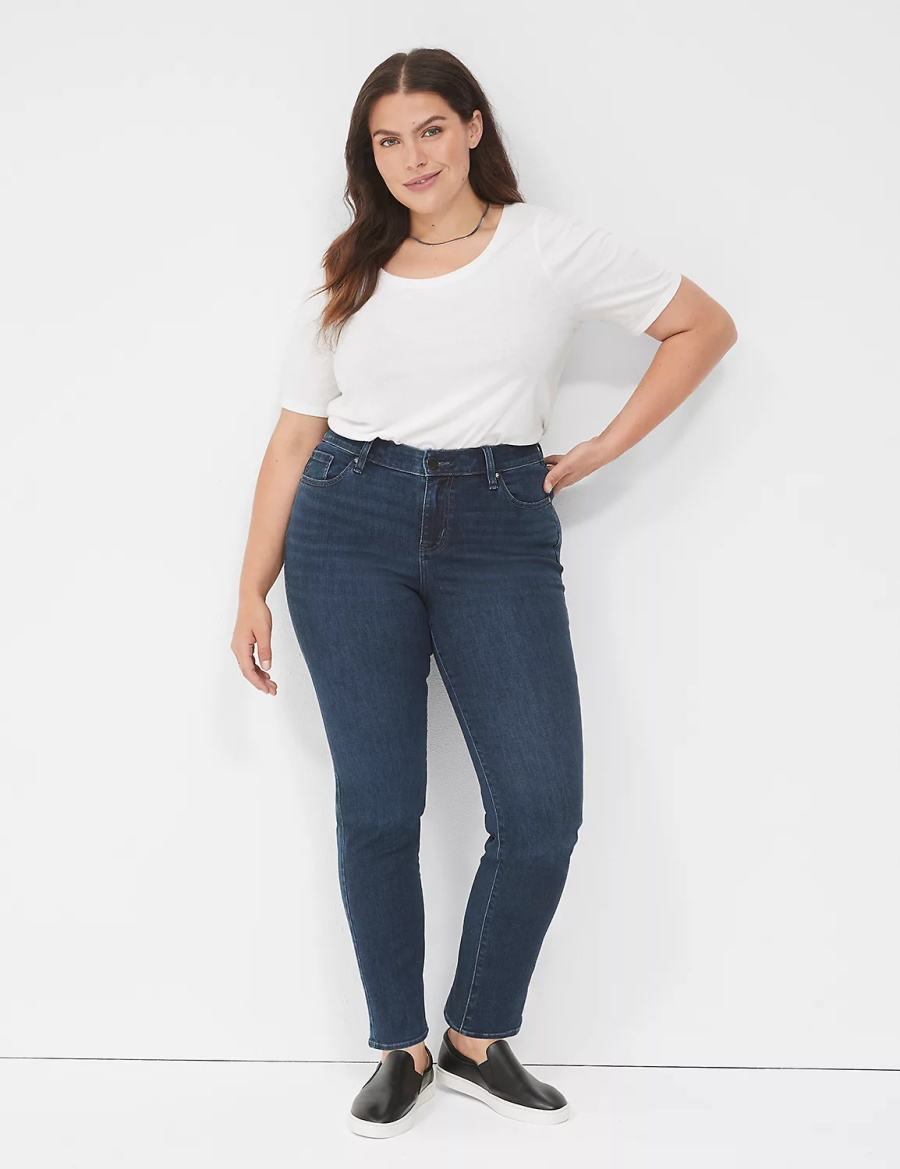 Lane Bryant Signature Fit Straight - Everyday Dark Wash Women Jeans Dark Blue | EDK5051YC