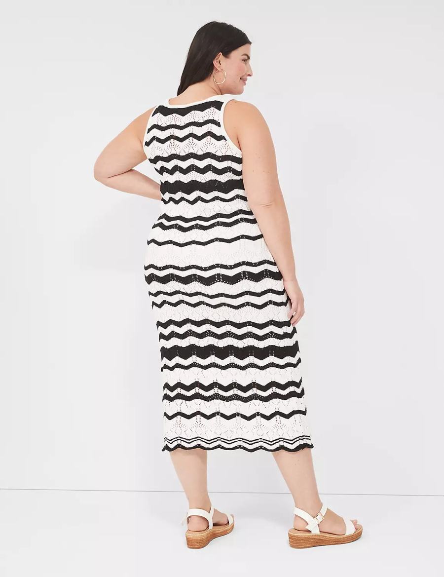 Lane Bryant Sleeveless Chevron Stripe Sweater Women Knitted Dress Black White Stripes | YRW4187FV