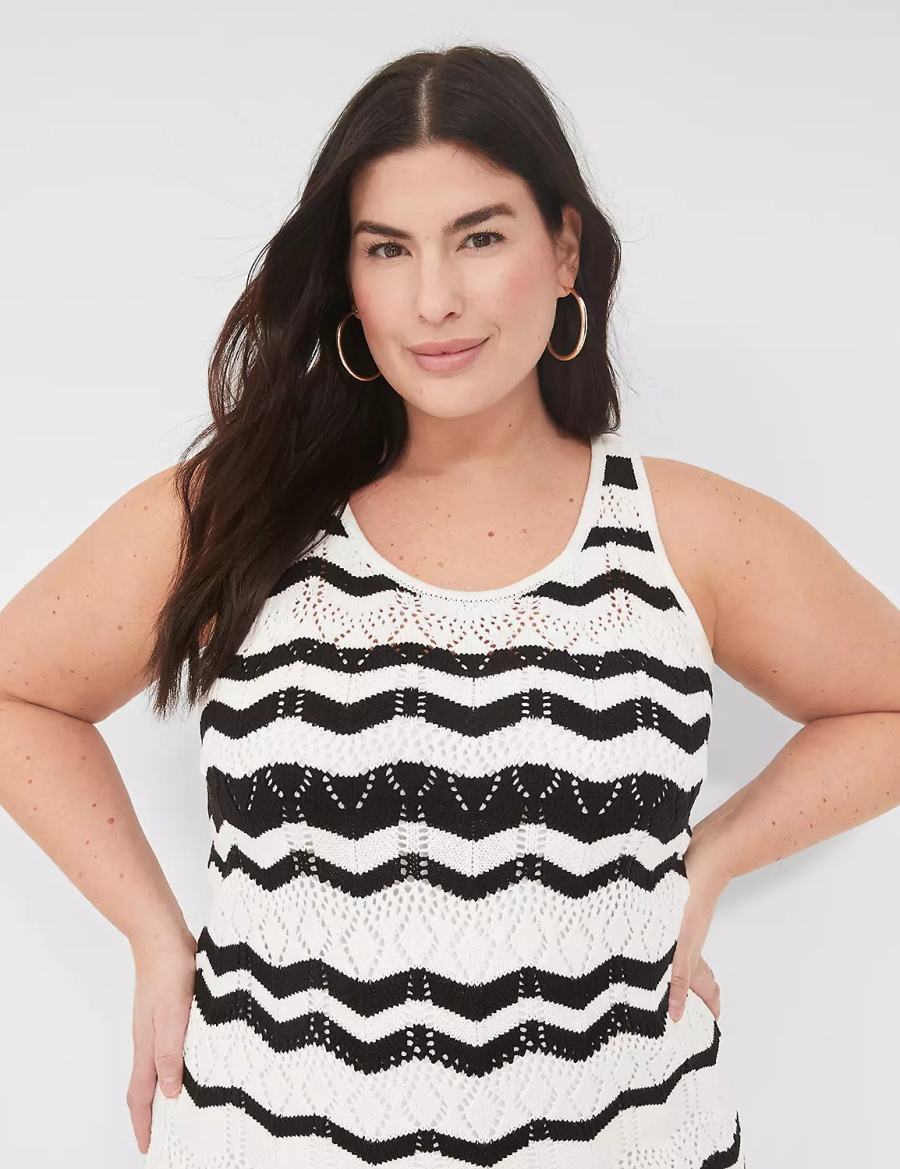 Lane Bryant Sleeveless Chevron Stripe Sweater Women Knitted Dress Black White Stripes | YRW4187FV