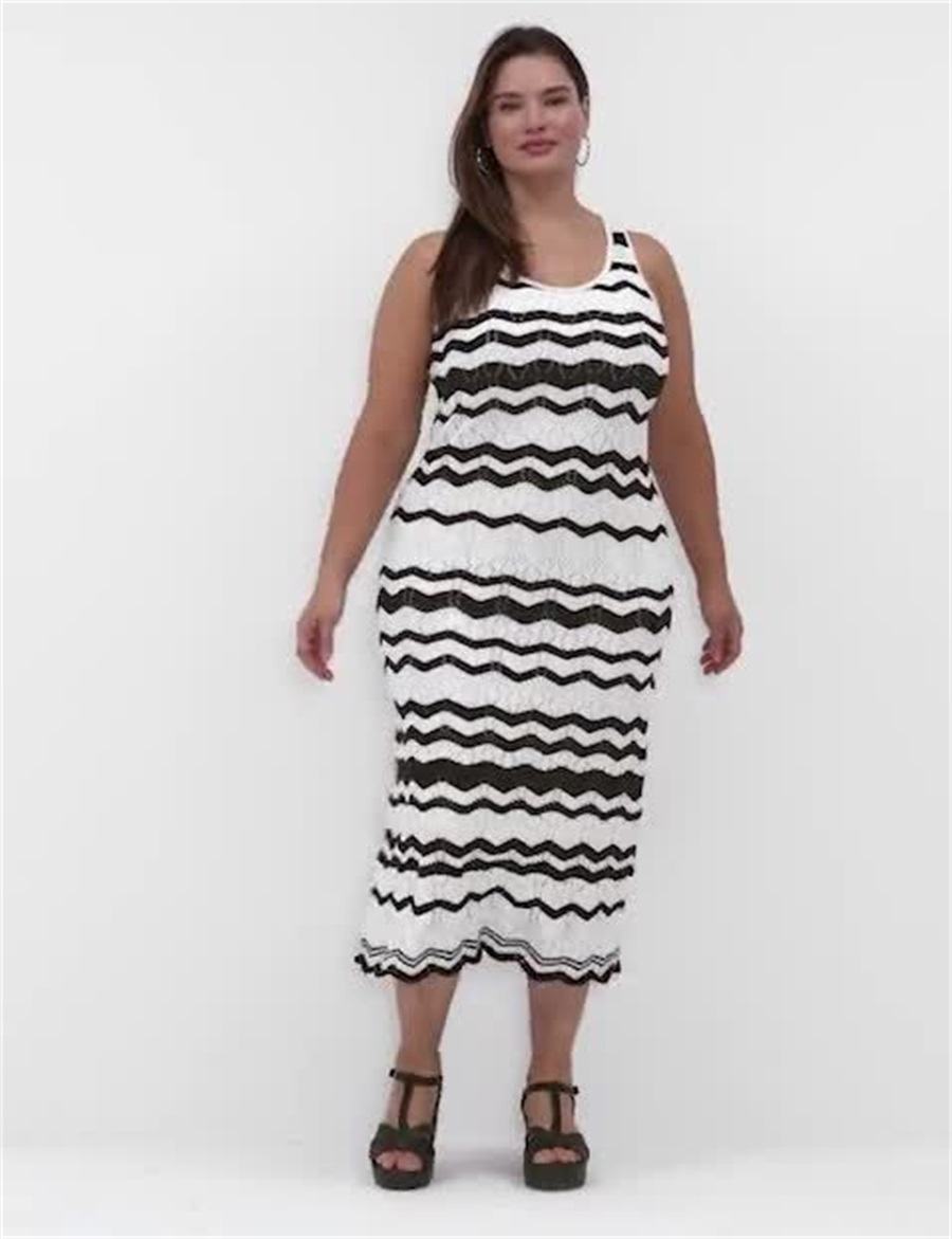 Lane Bryant Sleeveless Chevron Stripe Sweater Women Knitted Dress Black White Stripes | YRW4187FV