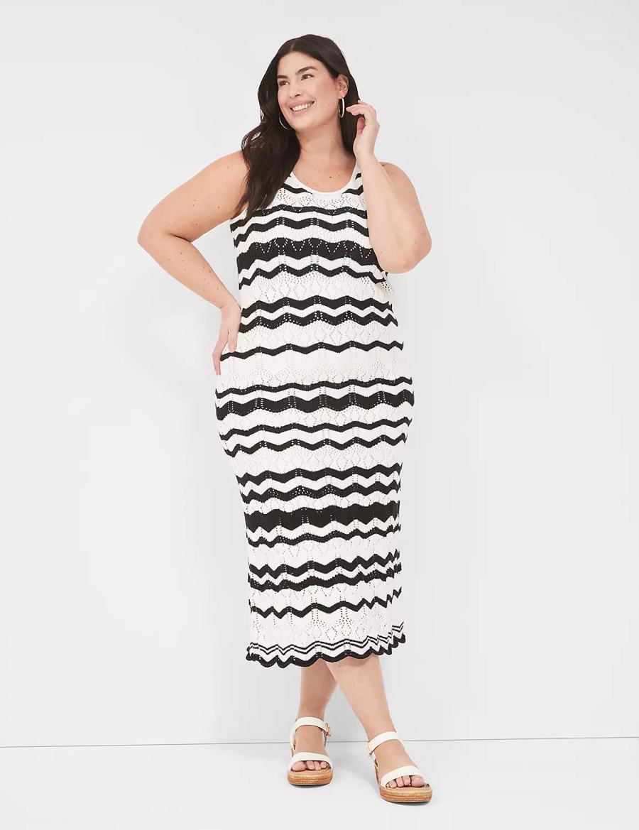 Lane Bryant Sleeveless Chevron Stripe Sweater Women Knitted Dress Black White Stripes | YRW4187FV