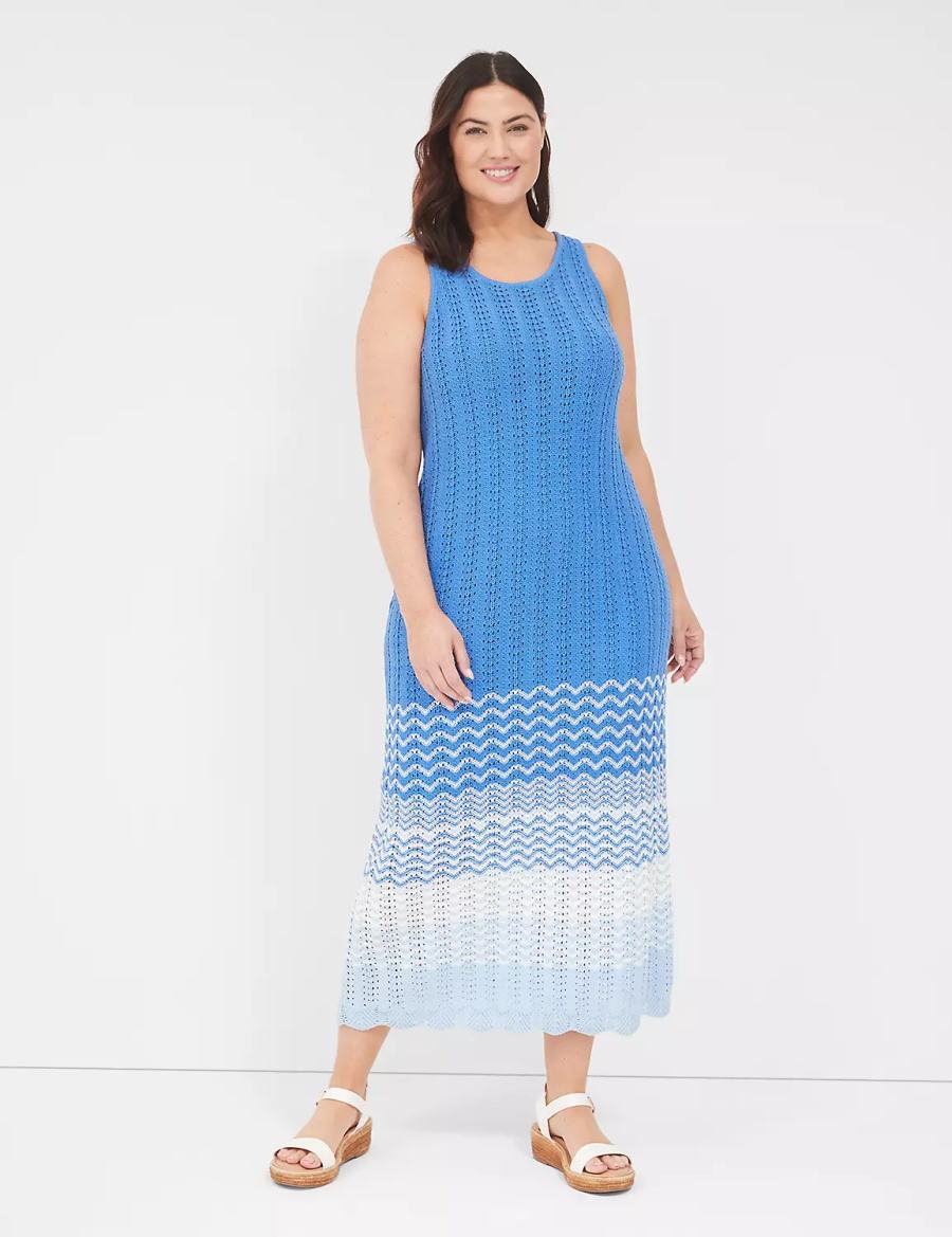 Lane Bryant Sleeveless Scoop-Neck Midi Sweater Women Knitted Dress Blue | OUB1013DI