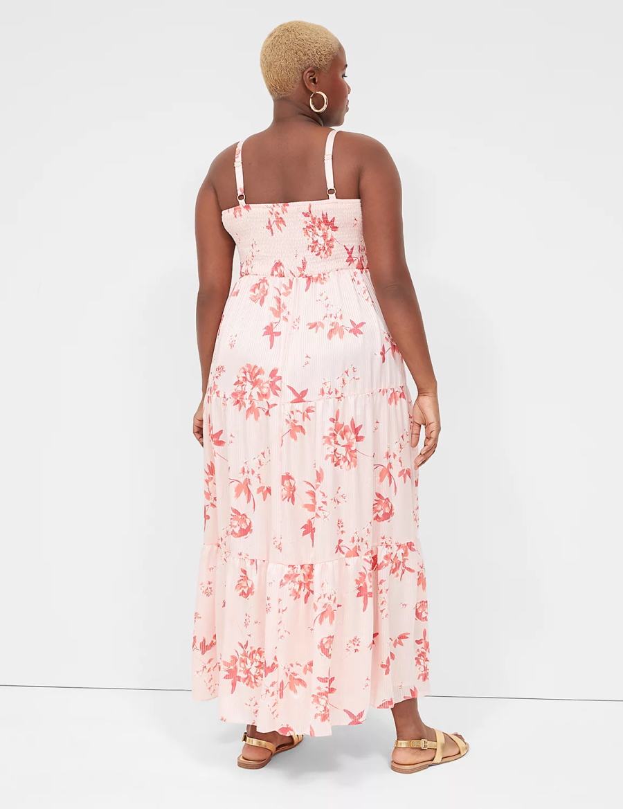 Lane Bryant Sleeveless Tiered Women Maxi Dress White Pink | LNW214TQ