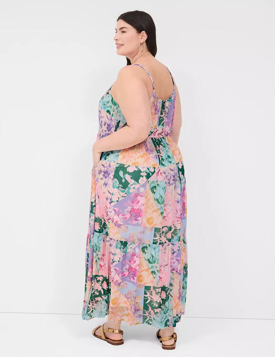 Lane Bryant Sleeveless V-Neck Tiered Women Maxi Dress Multicolor | ESC8054EP