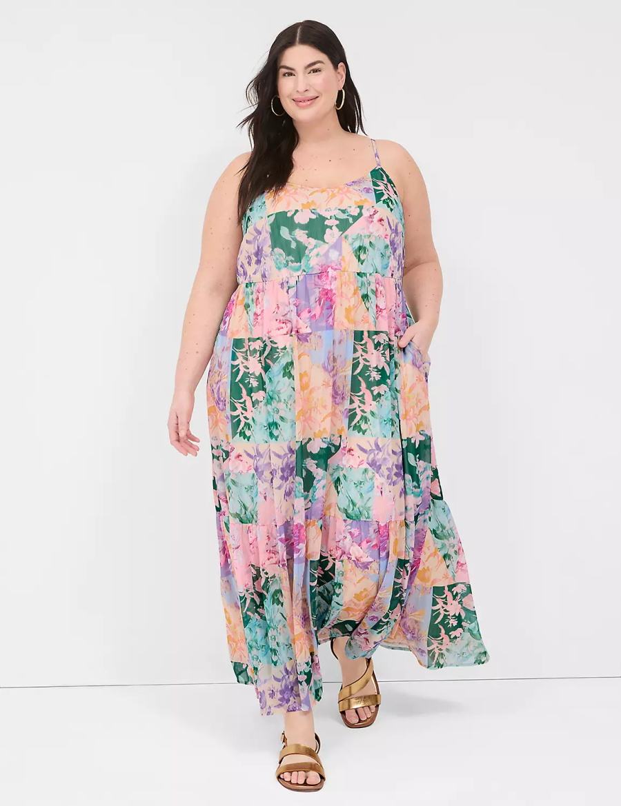 Lane Bryant Sleeveless V-Neck Tiered Women Maxi Dress Multicolor | ESC8054EP