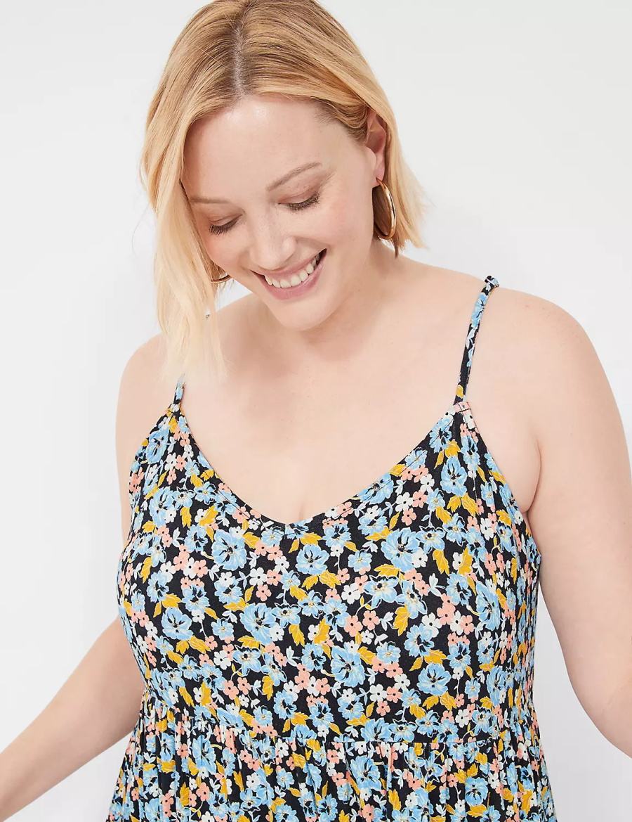 Lane Bryant Sleeveless V-Neck Tiered Women Casual Dress Blue Multicolor | WGP7039RW