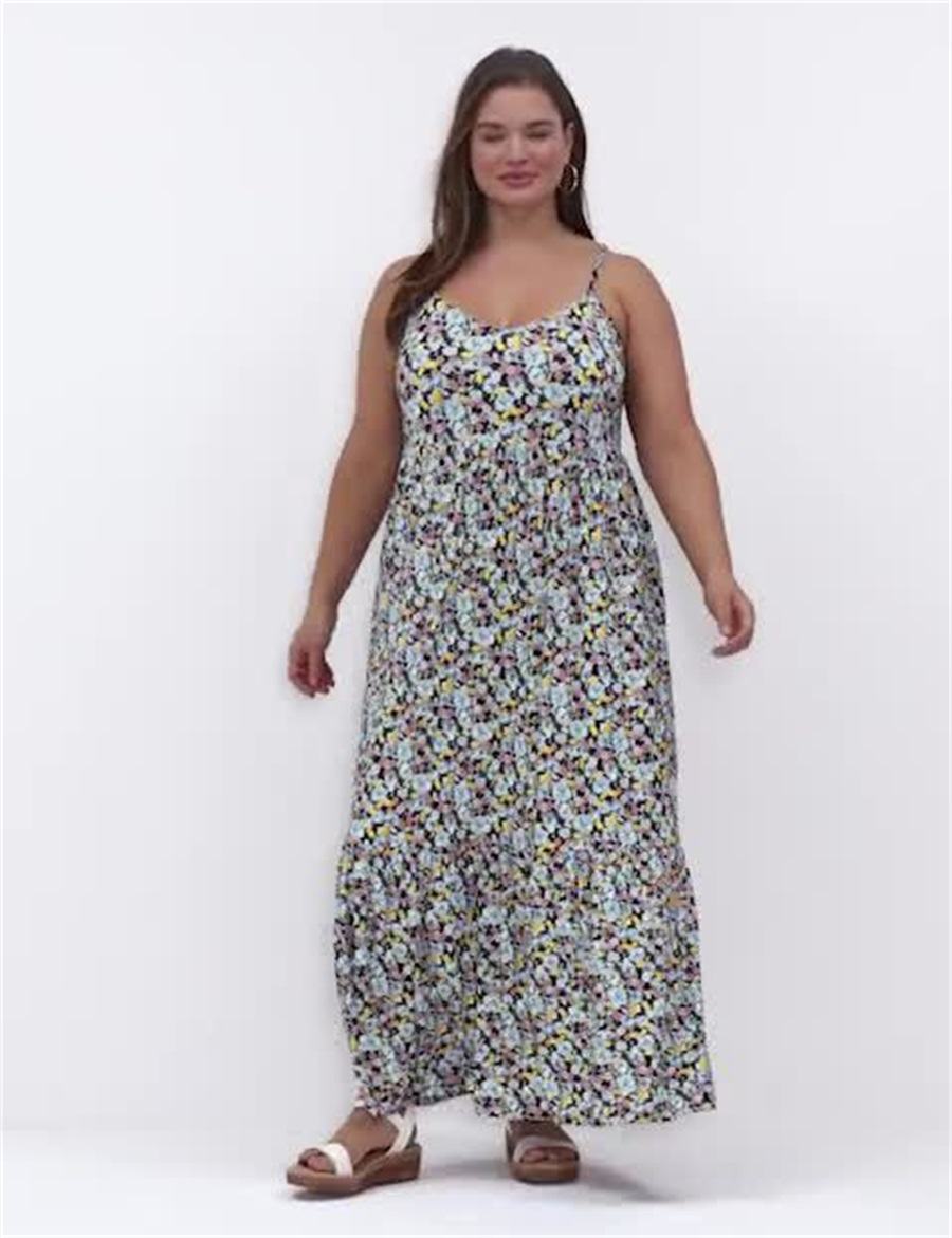 Lane Bryant Sleeveless V-Neck Tiered Women Casual Dress Blue Multicolor | WGP7039RW