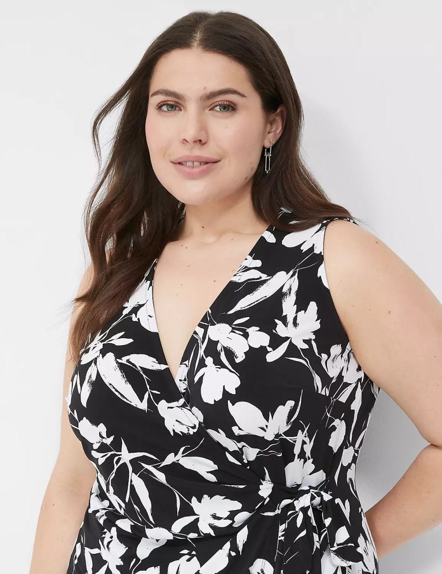 Lane Bryant Sleeveless Wrap Tie Jersey Women Midi Dress Black | SYJ1775RE