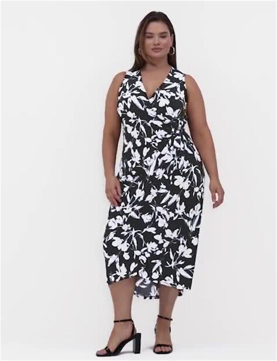 Lane Bryant Sleeveless Wrap Tie Jersey Women Midi Dress Black | SYJ1775RE