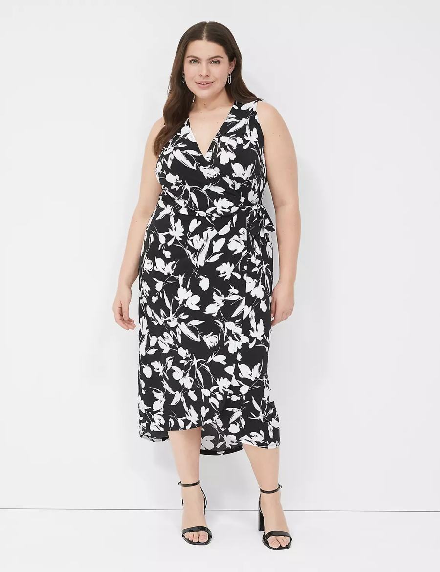 Lane Bryant Sleeveless Wrap Tie Jersey Women Midi Dress Black | SYJ1775RE