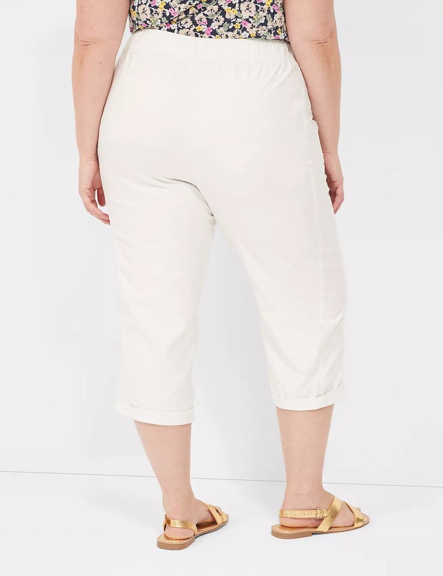 Lane Bryant Slub Pull-On Crop Women Pants White Rose | BCB460KR