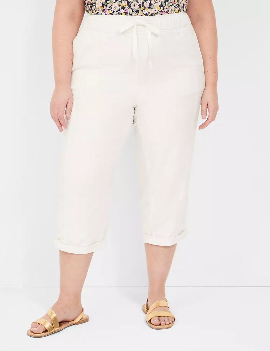 Lane Bryant Slub Pull-On Crop Women Pants White Rose | BCB460KR