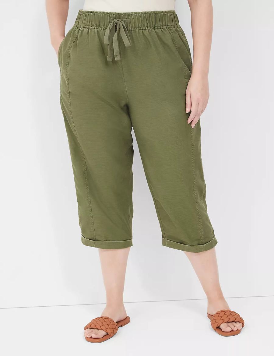 Lane Bryant Slub Pull-On Crop Women Pants Green | ZMV9480PS