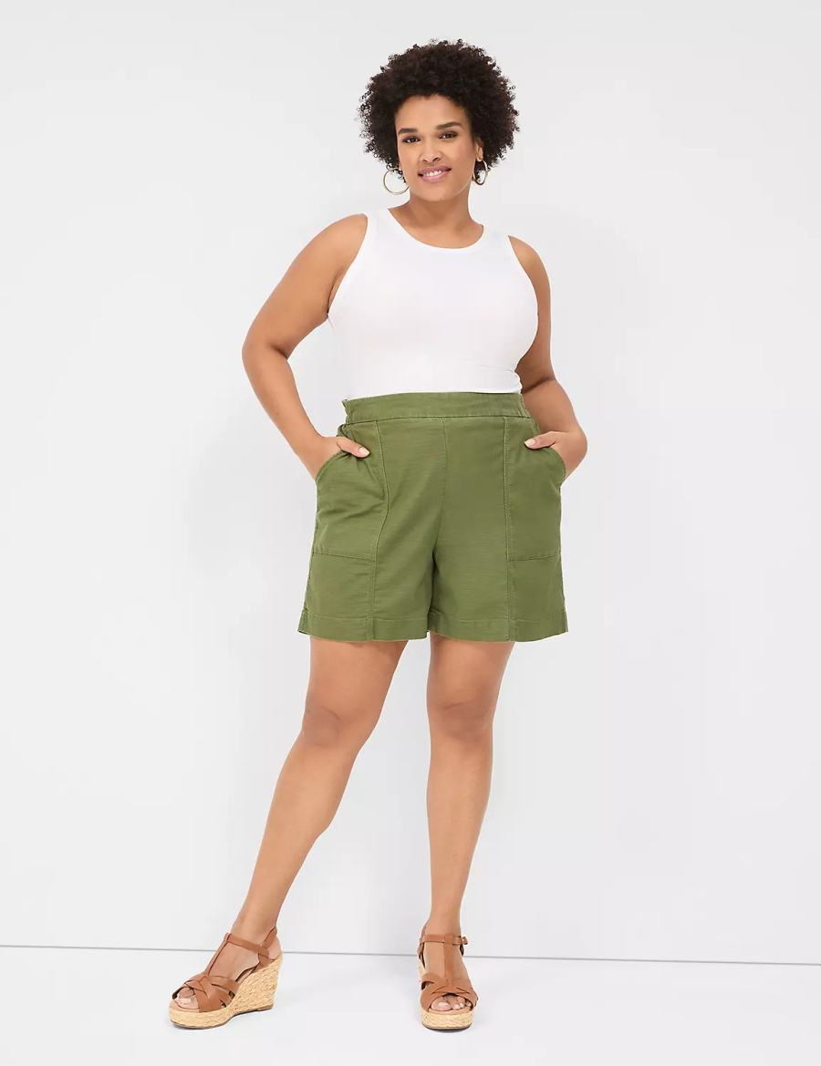 Lane Bryant Slub Pull-On Women Shorts Green | RHM9560PG