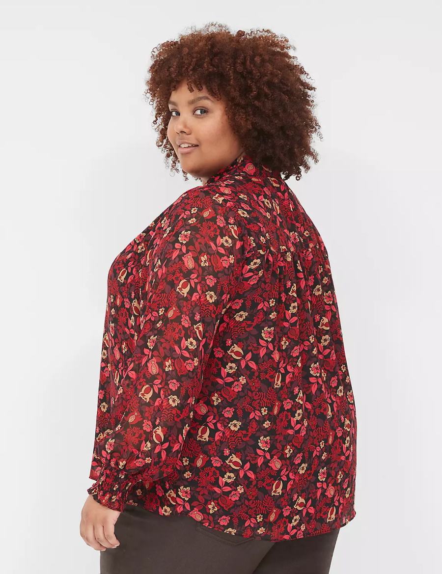 Lane Bryant Smocked-Shoulder Popover Women Blouse Red | ZDO6736LY