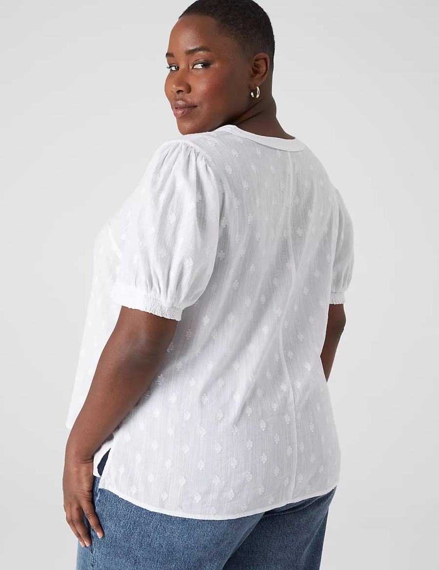 Lane Bryant Split-Neck Jacquard Popover Women Blouse White | YIW6510KZ