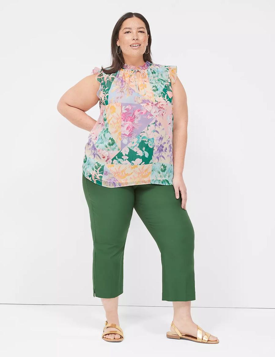 Lane Bryant Split-Neck Popover Women Tank Top Green Multicolor | NHA8751MX