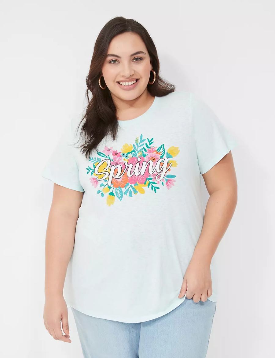 Lane Bryant Spring Graphic Tee Women T Shirts Blue | GTZ7970KP